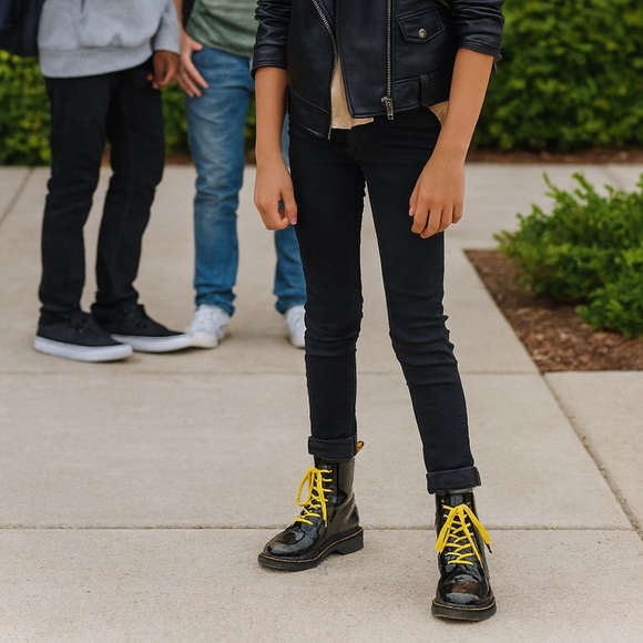 Doc Martens 1460 patent leather Black Boots punk goth grunge combat boots kids 4 - Picture 5 of 5